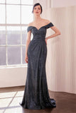 Ladivine Amoris T605 Off Shoulder Sweetheart Neck Metallic Prom Gown