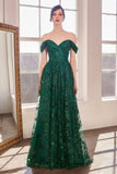 Ladivine Amoris T607 Glitter Print Off the Shoulder A-Line Prom Gown