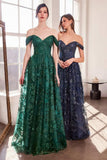 Ladivine Amoris T607 Glitter Print Off the Shoulder A-Line Prom Gown