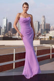 Ladivine T702 Strapless Scoop Neckline Fitted Chiffon Dress - LAVENDER