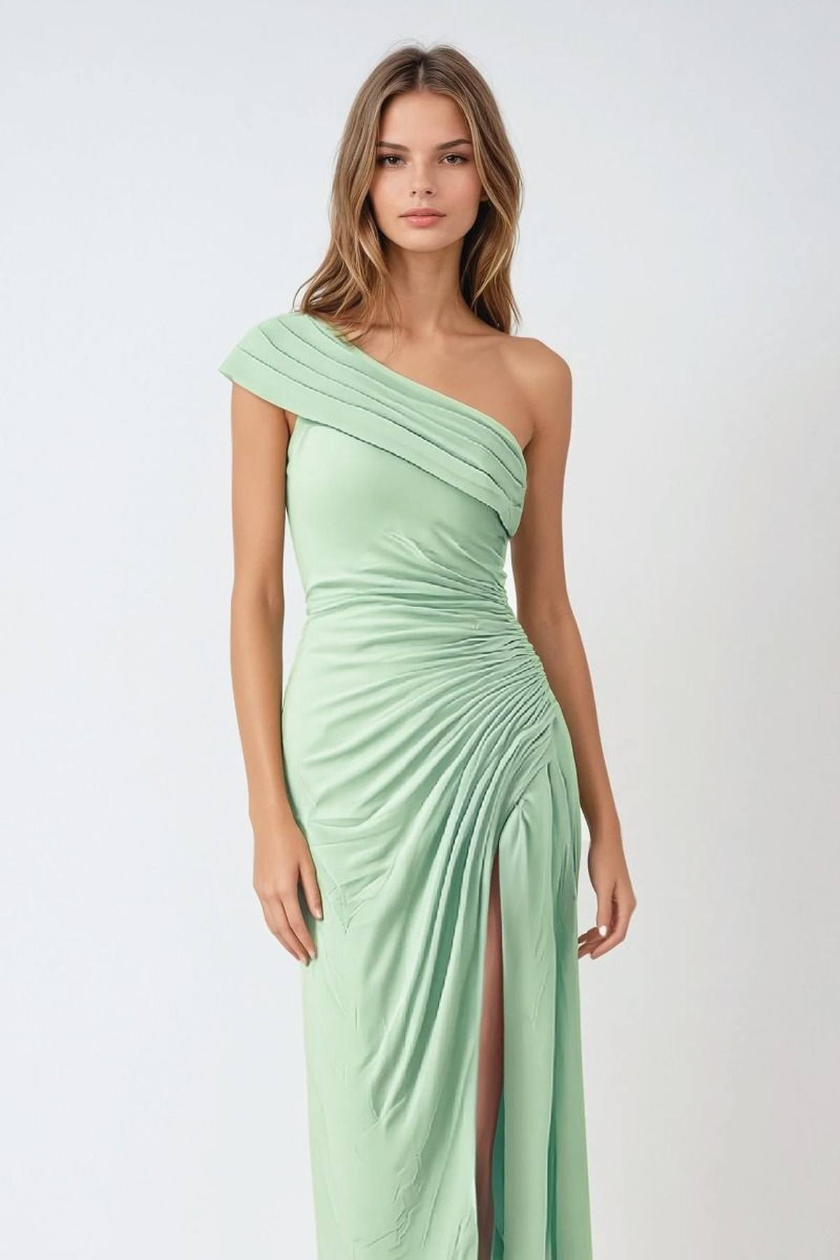 Ladivine Amoris T802 Knee Length One Shoulder Chiffon Dress