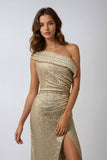 Ladivine Amoris T806 One Shoulder Evening Sequin Dress Leg Slit