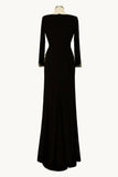 Ladivine Amoris T809 Long Sleeve V-Neckline Embellished Leg Slit Gown