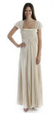 Gold Mother of Groom Dress Chiffon Cap Sleeve Square Neckline
