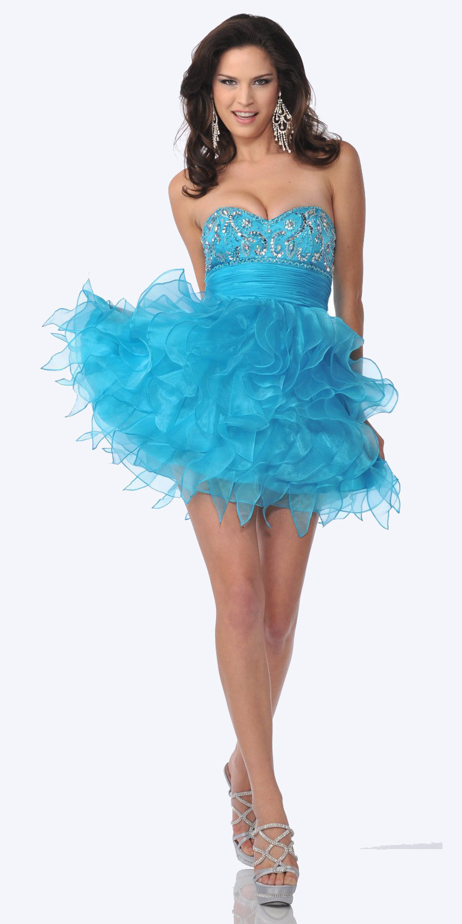 Sexy Rhinestone Strapless Charcoal Prom Cocktail Dress Short Organza