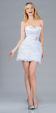 White Wedding Reception Short Dress Sequin Embellished Feather Skirt
