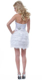 White Wedding Reception Short Dress Sequin Embellished Feather Skirt