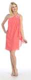 Layered One Shoulder Short Coral Chiffon Club Dress