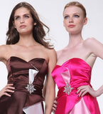 Brown/Off White Bridesmaid Dress Short Strapless Sweetheart Ruffle