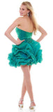 Green Metallic Chiffon Prom Dress Bubble Rose Short Strapless Ruched