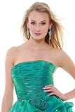 Green Metallic Chiffon Prom Dress Bubble Rose Short Strapless Ruched