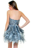 Sexy Rhinestone Strapless Charcoal Prom Cocktail Dress Short Organza