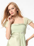 Gold Mother of Groom Dress Chiffon Cap Sleeve Square Neckline