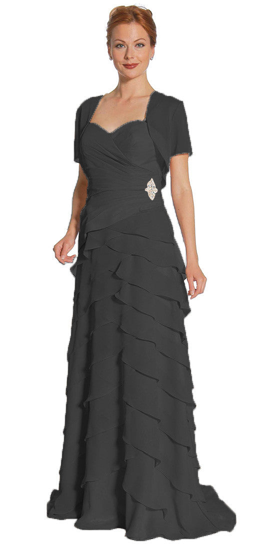 Black Spaghetti Strap Chiffon Formal Dress Multi Ruffle Hem