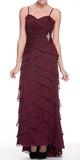 Burgundy Spaghetti Strap Chiffon Formal Dress Multi Ruffle Hem