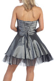 Lace Up Back Charcoal Dress Short A Line Strapless Taffeta Beading