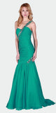Long Prom Gown with Beaded One-Shoulder Strap Jade