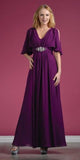 Cinderella Divine 1295 Long Chiffon Grecian Eggplant Dress Mid Length Sleeves V Neck