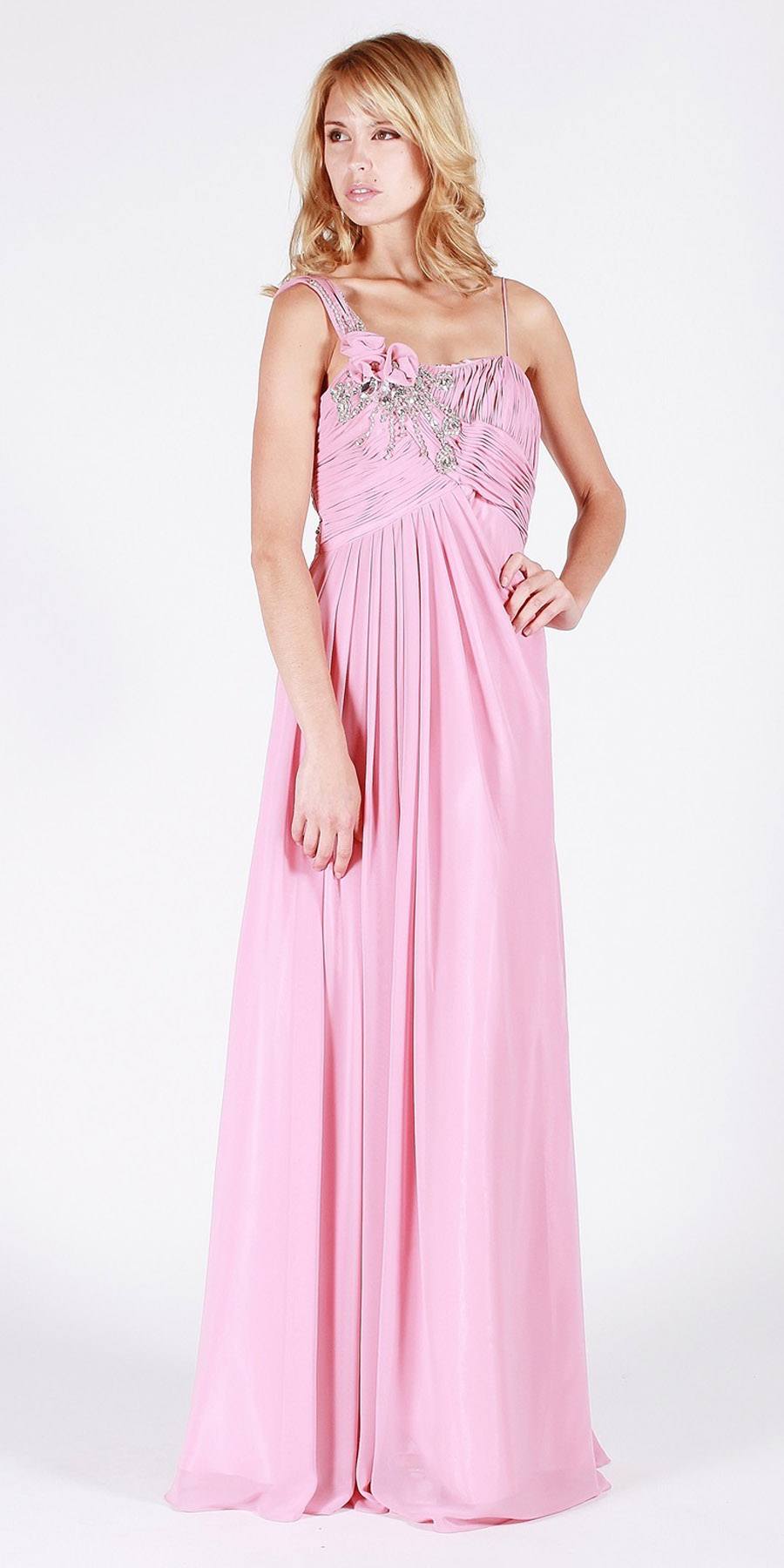 Empire Waist A-Line Long Formal Dress Dusty Rose