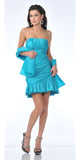 CLEARANCE - Form Fitting Strapless Jade Short Dress Ruffled Skirt