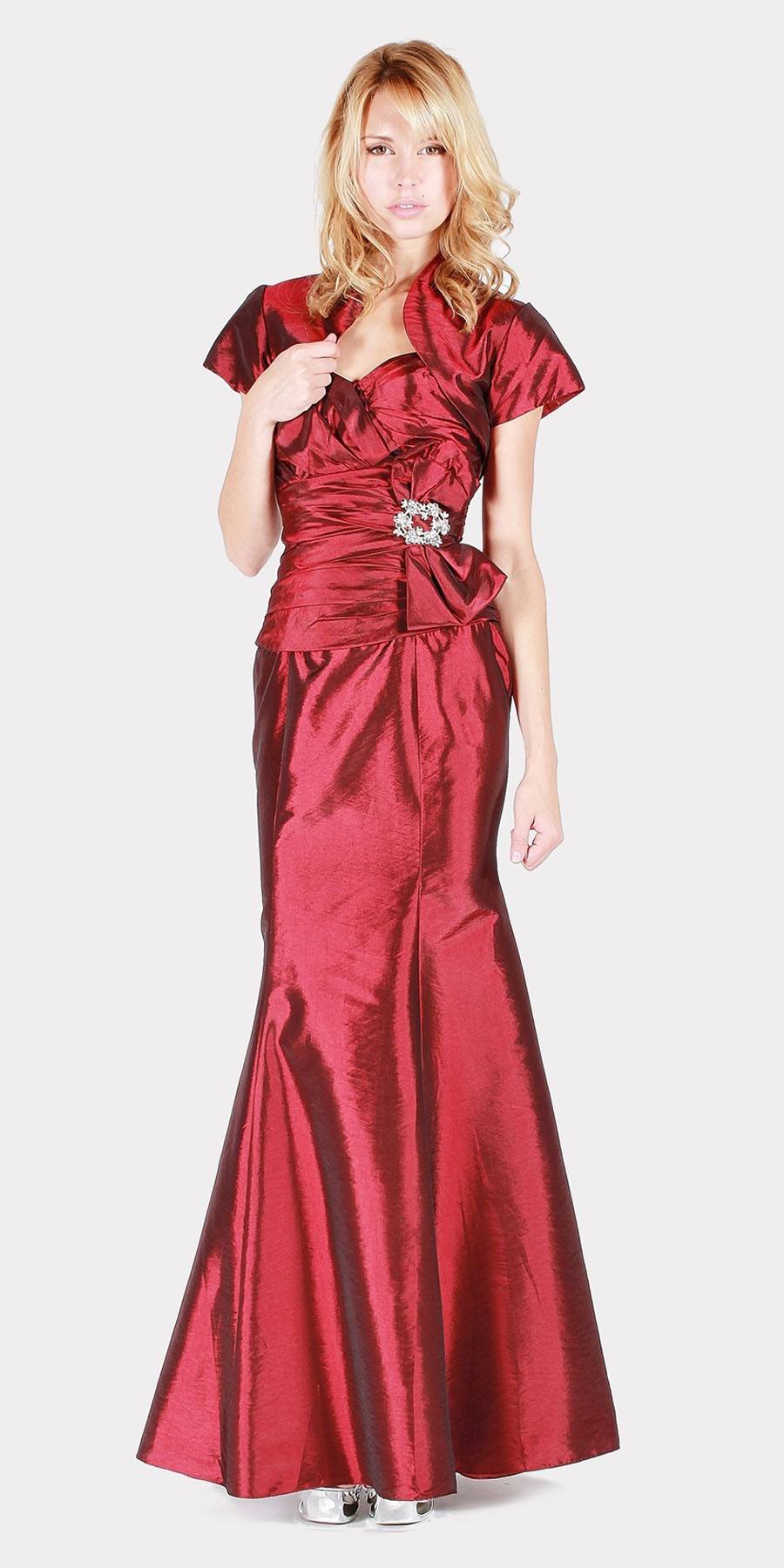 Strapless Long Formal Dress Burgundy with Bolero