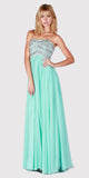 Beaded Strapless Long Formal Dress Aqua