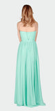 Aqua Ruched Bodice Strapless Long Formal Dress