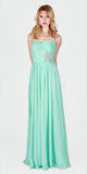 Aqua Ruched Bodice Strapless Long Formal Dress