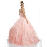 Juliet 1424 Blush Quinceanera Ball Gown Tulle Skirt With Arm Bands Beaded Bodice