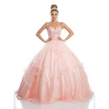 Juliet 1424 Blush Quinceanera Ball Gown Tulle Skirt With Arm Bands Beaded Bodice