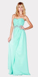 Strapless Long Formal Dress Embellished Waist Aqua