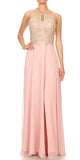 Halter Keyhole Neck Long Prom Dress Dusty Rose