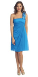 One Shoulder Knee Length Turquoise Chiffon Bridesmaid Dress