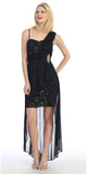 Spaghetti Strapped Short Chiffon Black Sheath Semi Formal Dress