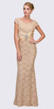 Eureka Fashion 2003 Short Sleeved V Neckline Long Gold Lace Column Gown
