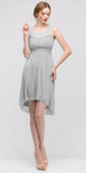 Knee Length Studded Neck Short Silver Dinner Party Dress