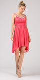 Eureka 2037 Knee Length Studded Neck Short Coral Dinner Party Dress