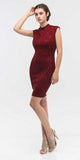 Lace Close Neck Sleeveless Bodycon Short Party Dress Burgundy