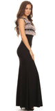 Sleeveless Black Jersey Fitted Prom Gown with Blush Lace Bodice