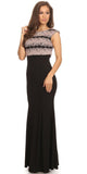 Sleeveless Black Jersey Fitted Prom Gown with Blush Lace Bodice