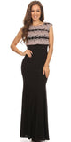 Sleeveless Black Jersey Fitted Prom Gown with Blush Lace Bodice