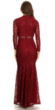 Long Sleeve Lace Full Length Dress Burgundy Mock 2 Piece High Neck