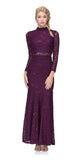 Eureka Fashion 2095 Long Sleeve Lace Full Length Dress Plum Mock 2 Piece High Neck