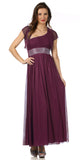 Dinner Party Long Plum One Shoulder Dress Chiffon Empire Rhinestone