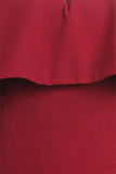 Long Formal Burgundy Dress Off Shoulder with V-Notch Ruffled Bodice