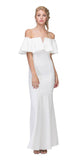 Eureka Fashion 2102 Long Formal Off White Dress Off Shoulder with V-Notch Ruffled Bodice