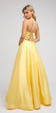 Stylish Back Long Prom Dress Yellow with Pockets