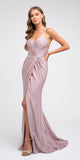 Mauve Long Prom Dress with Strappy-Back and Train