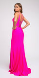 Fuchsia Fit and Flare Long Prom Dress with Stylish Back