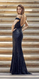Juliet 2410 Long Off the Shoulder Sequin Gown with Skirt Slit